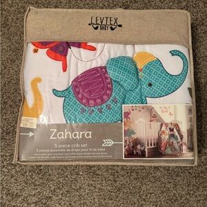 Elephant Boho Levtex Zahara 5 piece Crib Set plus 2 changing pad covers